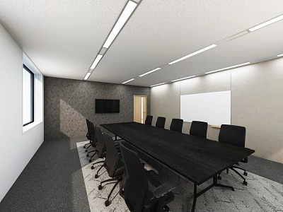 Simple Modern Bright Spacious Conference Room Design With Long Meeting Table And Comfortable Office Chairs 3d model