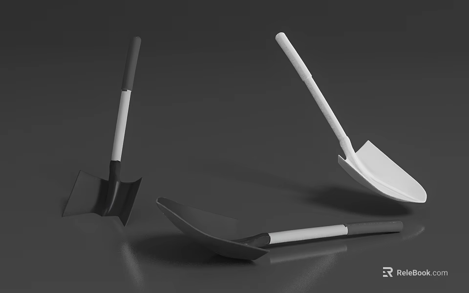 Black And White Metal Shovels With Different Blade Designs For Hardware Tools 3d model