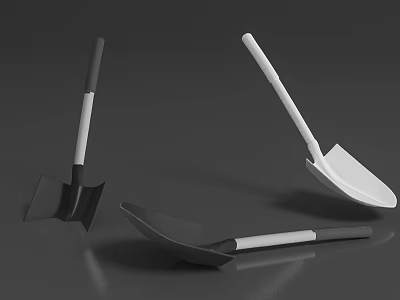 Black And White Metal Shovels With Different Blade Designs For Hardware Tools 3d model