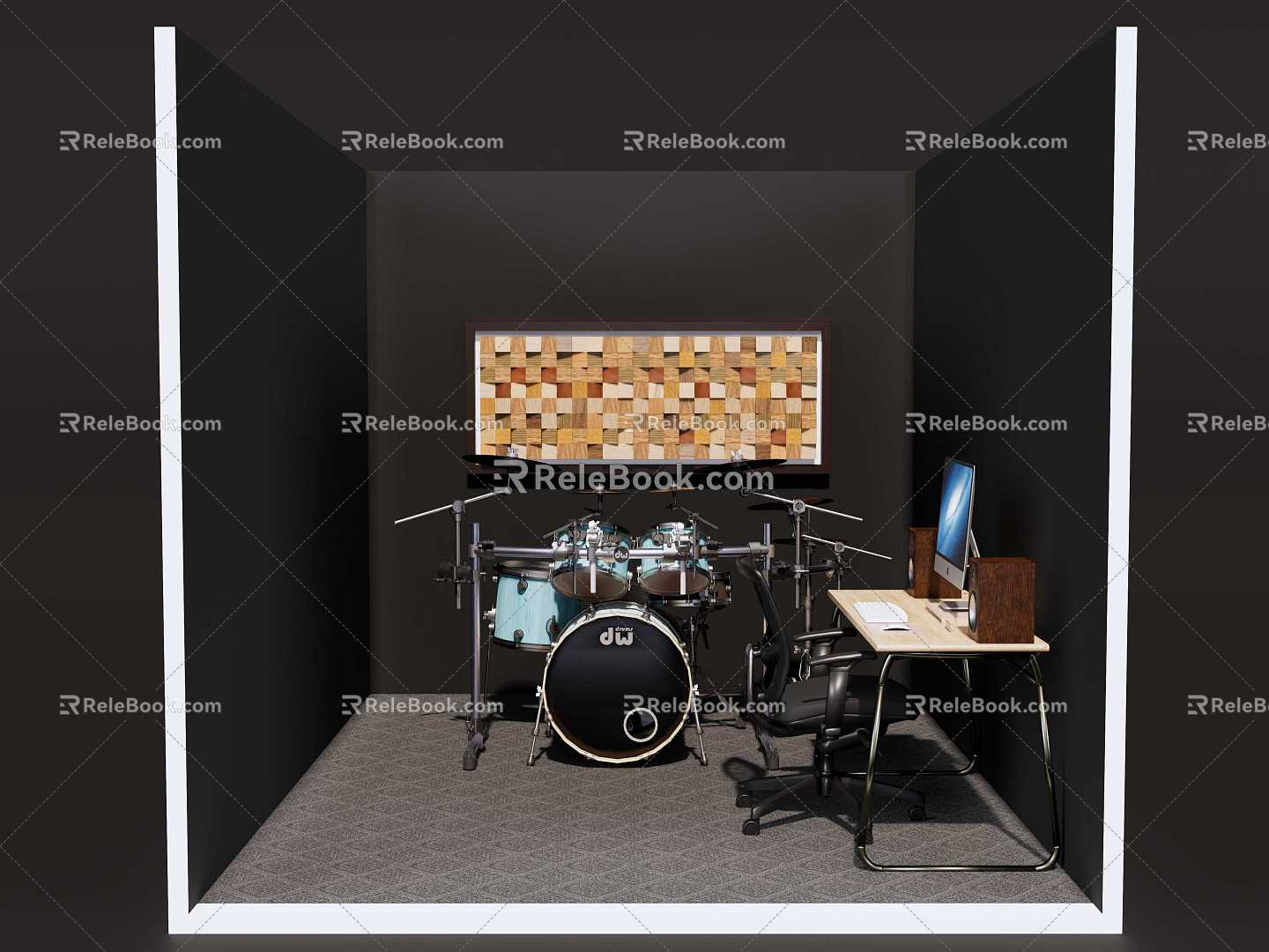 Drum room practice drum room acoustic diffuser drum set multimedia computer 3d model