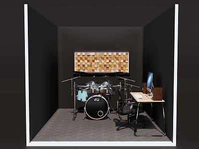 Drum room practice drum room acoustic diffuser drum set multimedia computer model