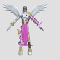Game and Movie Character With White Wings Helmet White Purple Outfit And Long Staff