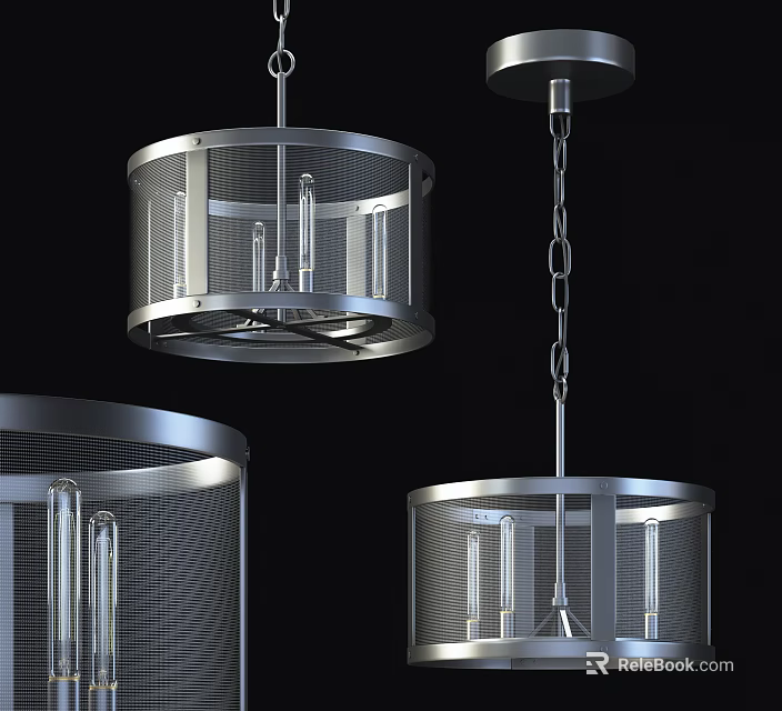Modern Metal Mesh Chandeliers with Cylindrical Design and Glass Bulbs for Interior Decor 3d model 