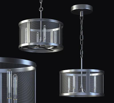 Modern Metal Mesh Chandeliers with Cylindrical Design and Glass Bulbs for Interior Decor 3d model