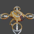 Futuristic Yellow Brown Multi Rotor Drone With Sleek Body And Propellers
