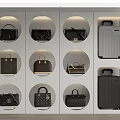 Luxury Leather Bags And Suitcases Collection In Wall Mounted Display Cabinet