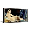 Classical Female Nude Figure Painting With Blue Curtain And Gold White Fabrics On Couch