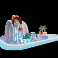 Interactive Water Playground Area Featuring Small Boat Slide Palm Tree Island And Fish