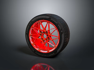 High Quality Automotive Tire With Red Alloy Wheel Rim For Vehicle Enhancement 3d model