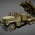 Old Worn Sandy Beige Military Truck With Multi Wheel Launcher System