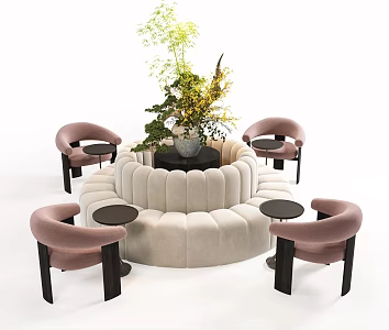 Modern Card Seat Sofa Curved Table and Chair Ring Sofa Vase Floral Public Sofa Leisure Area Sofa 3d model