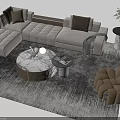 L Shaped Modern Sofa Coffee Table Set With Marble Top And Decorative Pillows 3d model