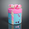 Pink Blue Striped Gift Box with Heart Star Circle Patterns and Ribbon Bow