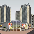 Urban Commercial Complex Featuring High Rise Buildings And Central Plaza Design