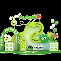 Vibrant Spring Decorative Scene With Hello Spring Sign Blooming Flowers Cartoon Smiley Sun And Balloons