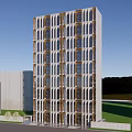 Modern High Rise Hotel Building With Green Roof Large Windows And Surrounding Lawn