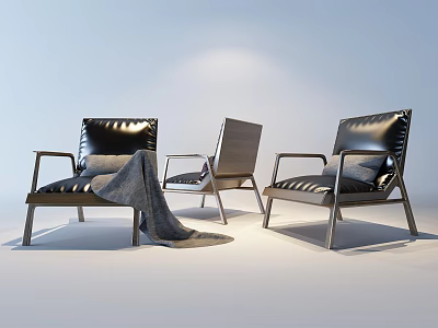 Modern Single Sofa With Leather Upholstery Metal Frame And Comfortable Cushion Design 3d model