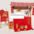 New Year Booth Spring Festival Booth Lantern Ornaments Fish Lamp Firecrackers Ornaments 3d model