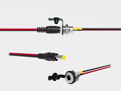 Red And Black Electrical Cable Connectors With Waterproof Plugs And Fasteners 3d model