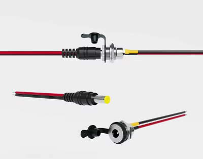 Red And Black Electrical Cable Connectors With Waterproof Plugs And Fasteners 3d model