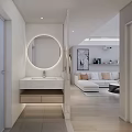 Modern Living Dining Room Interior With Light Tones Large TV Sofa And Dining Table