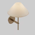 Modern Brass Wall Lamp With White Conical Lampshade And Round Metal Base