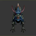 Fantasy Dragon Game Movie Character with Green Body Blue Red Mane Orange Tail 3D Design