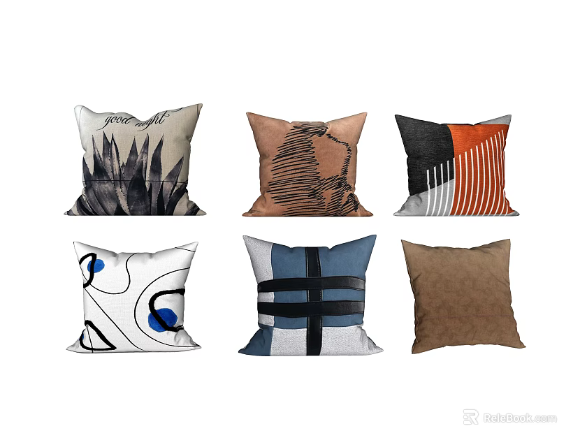 Stylish Decorative Throw Pillows With Abstract Geometric Patterns And Various Colors 3d model