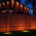Wooden Fence Evening Lighting Lawn Lights for Garden Landscape with Brick House and Trees