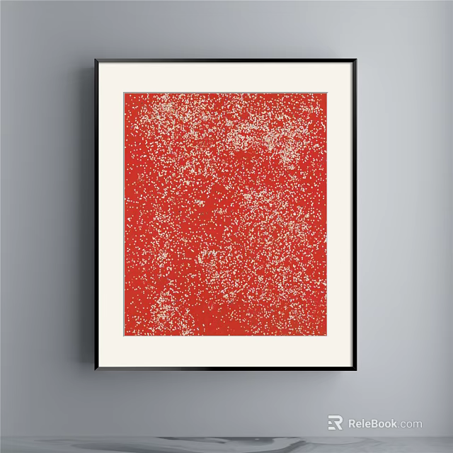 Abstract Painting With Textured Red Surface In Black Frame On Gray Background 3d model