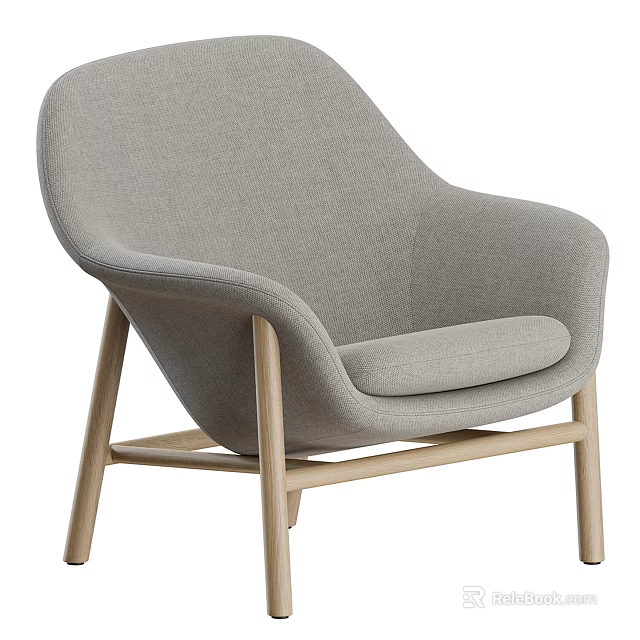 Modern Gray Upholstered Accent Chair With Natural Wooden Frame And Curved Design 3d model 