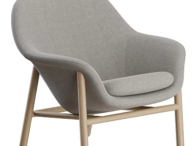 Modern Gray Upholstered Accent Chair With Natural Wooden Frame And Curved Design 3d model