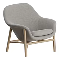 Modern Gray Upholstered Accent Chair With Natural Wooden Frame And Curved Design