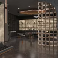 Modern Restaurant Interior With Wine Racks Bar Counter Green Plant And Chandelier