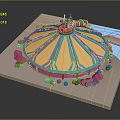 Cosmic Space Station Round Module With Blue Yellow Stripes Green Circular Decor And Red Observation Tower