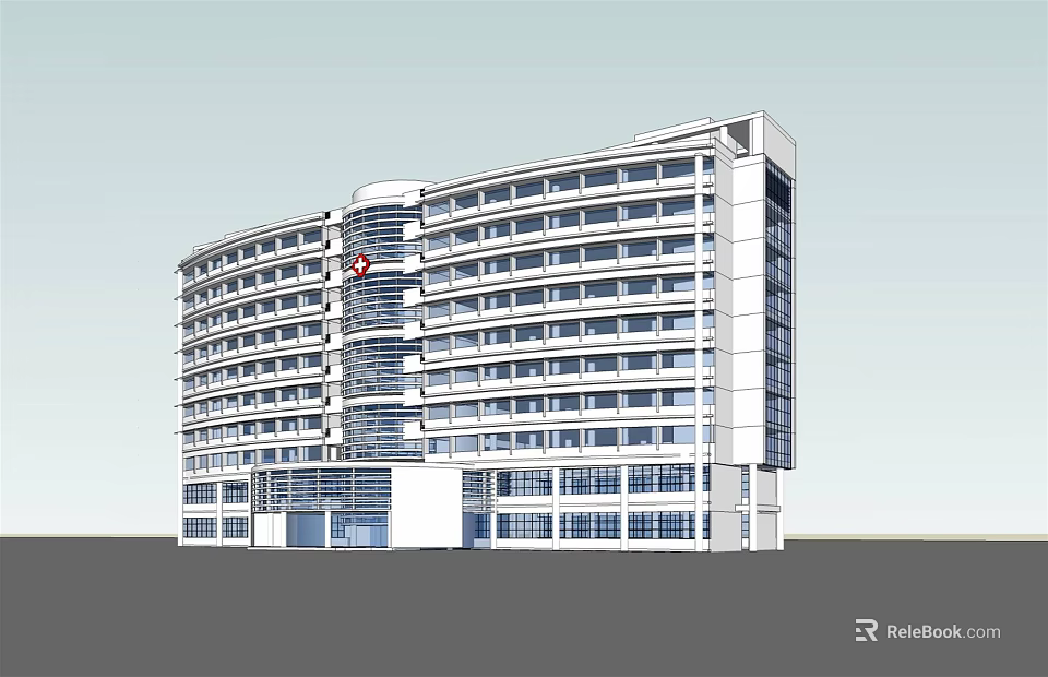 Modern Multi Storey Building Exterior With Curved Design And Glass Windows 3d model 