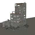 Collapsed Building Structure With Concrete Debris And Broken Floors 3d model