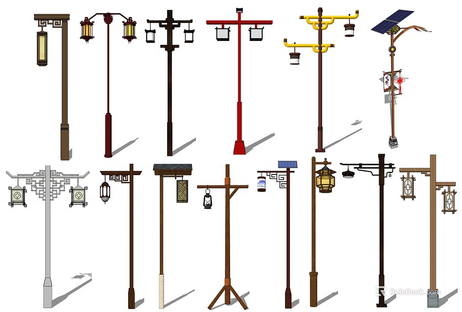 Various Design Outdoor Lights Featuring Traditional Modern And Solar Powered Lamp Posts 3d model