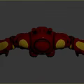 Red And Gold Armored Robot Figure With Metallic Surface And Shiny Armor Plates