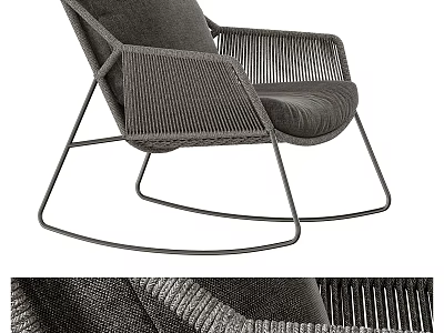 Modern Rocking Lounge Chair With Woven Rattan Metal Frame And Soft Cushion Design 3d model