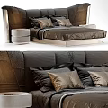 Luxury Modern Double Bed with Upholstered Headboard Plush Pillows and Side Tables