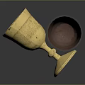 Shiny Gold And Brown Metal Cups One Tilted One Standing On Dark Background
