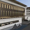 Modern Sales Office Building With Glass Facade And Outdoor Seating Area