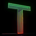 3D T Letter Design With Neon Illuminated Gradient Colors On Black Background