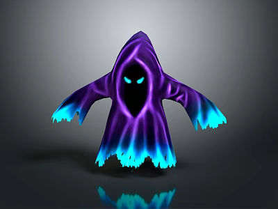 Purple Hooded Ghost Creature With Glowing Eyes And Blue Flame Edges 3d model