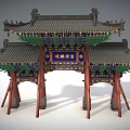 Chinese Ancient Archway Traditional Wooden Structure With Multiple Pillars Colorful Paintings And Dougong Brackets