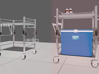 Medical Cart With Metal Frame Blue Container And Storage Shelf On Wheels 3d model