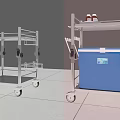 Medical Cart With Metal Frame Blue Container And Storage Shelf On Wheels