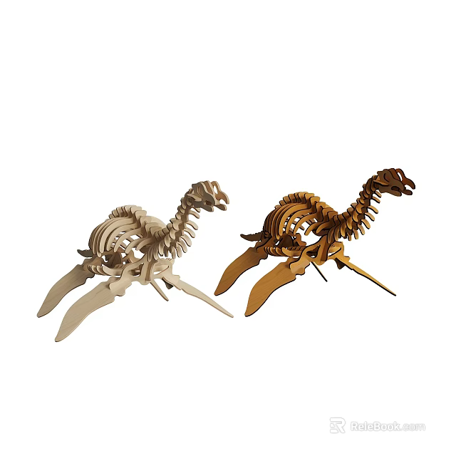 Two Colored Dinosaur Skeleton Wooden Puzzle Models For Kids And Collectors 3d model 