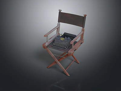 Vintage Wooden Director's Chair With Classic Typewriter Resting On Seat Surface 3d model